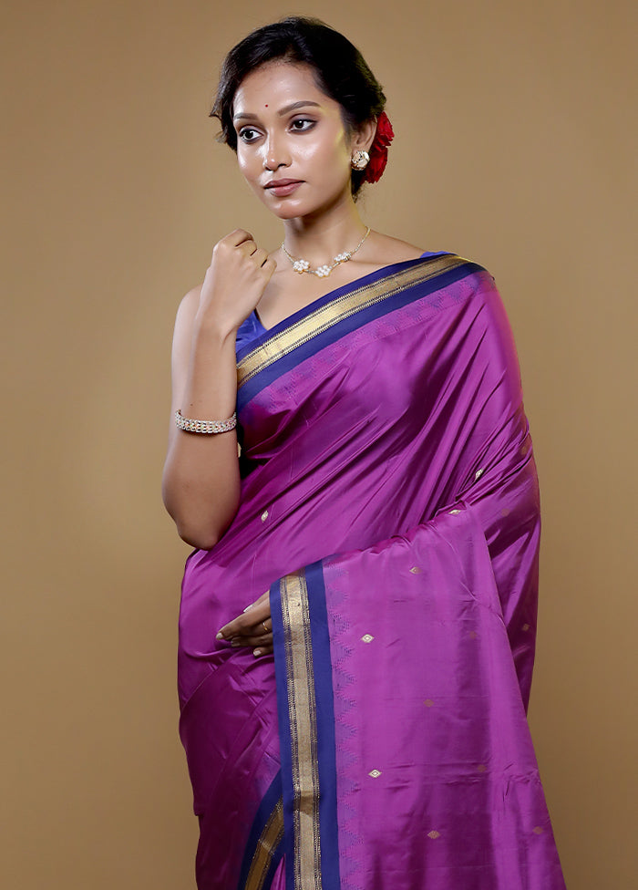 Purple Kanjivaram Silk Saree With Blouse Piece