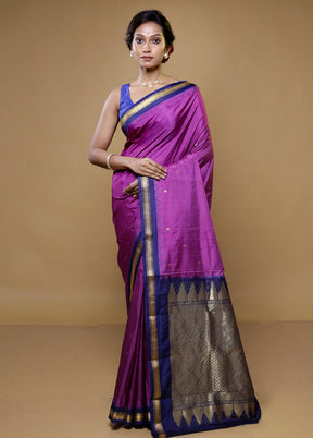 Purple Kanjivaram Silk Saree With Blouse Piece