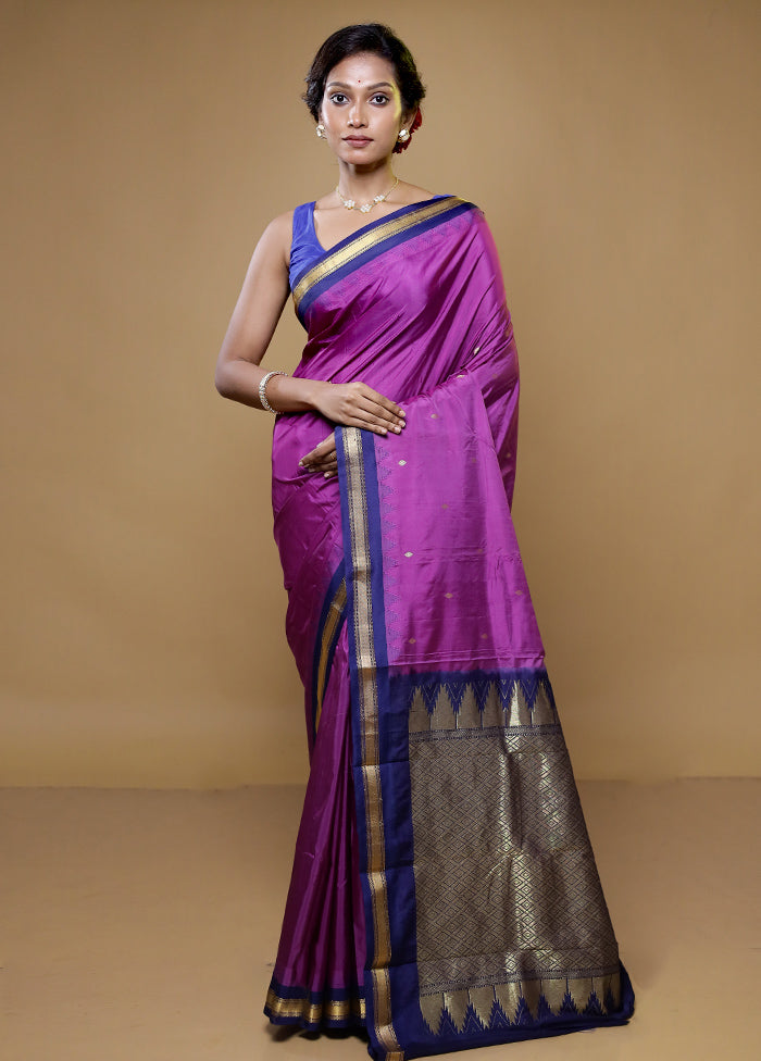 Purple Kanjivaram Silk Saree With Blouse Piece