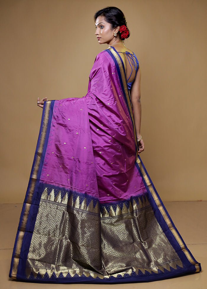 Purple Kanjivaram Silk Saree With Blouse Piece