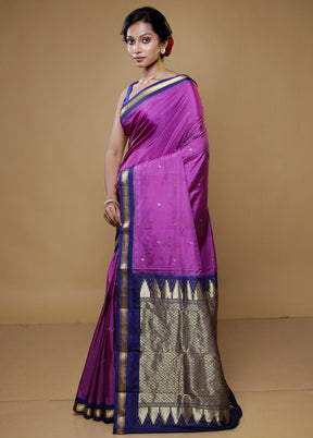 Purple Kanjivaram Silk Saree With Blouse Piece