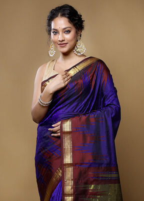 Blue Kanjivaram Silk Saree With Blouse Piece