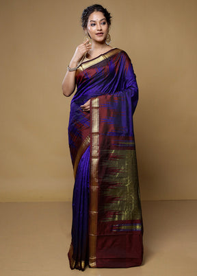 Blue Kanjivaram Silk Saree With Blouse Piece