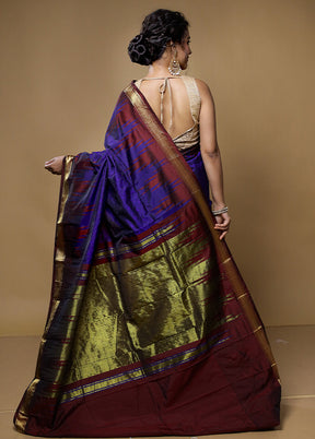 Blue Kanjivaram Silk Saree With Blouse Piece