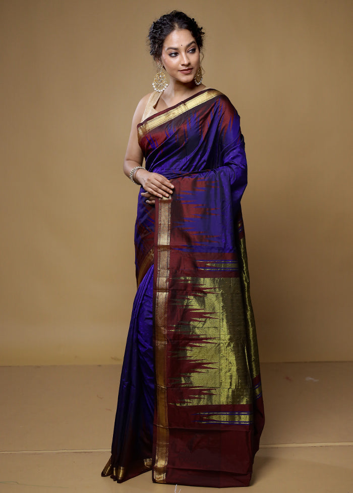 Blue Kanjivaram Silk Saree With Blouse Piece