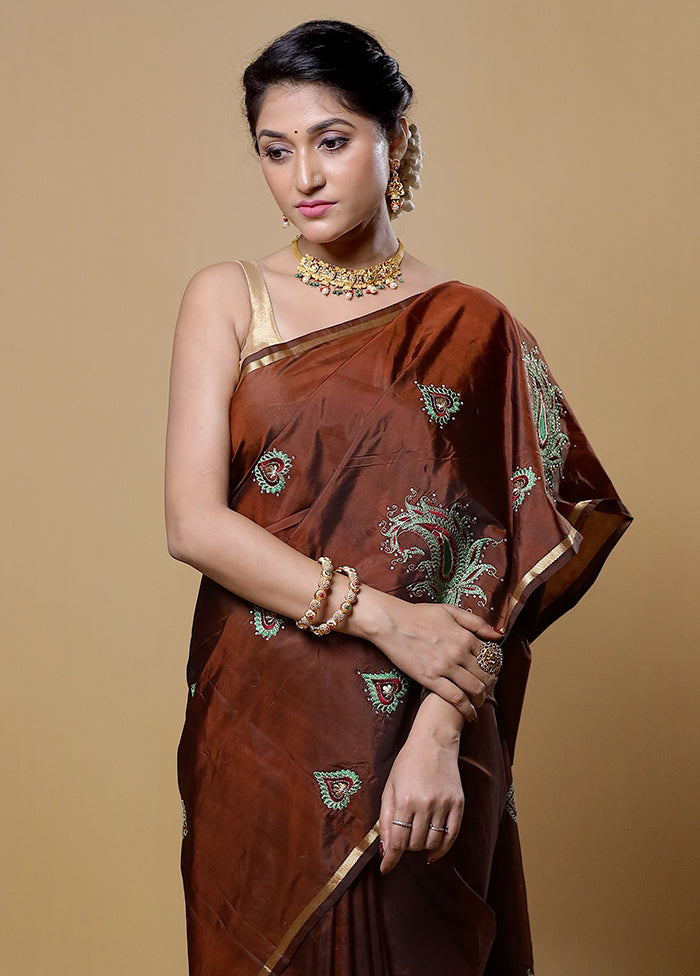 Brown Kanjivaram Silk Saree With Blouse Piece