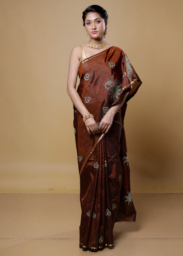 Brown Kanjivaram Silk Saree With Blouse Piece