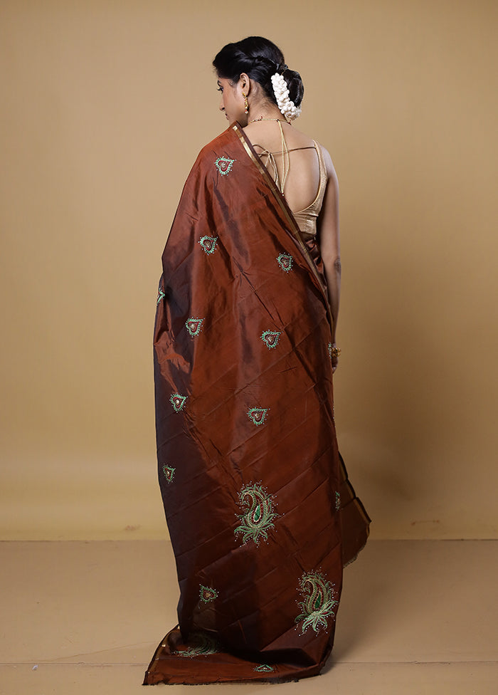 Brown Kanjivaram Silk Saree With Blouse Piece