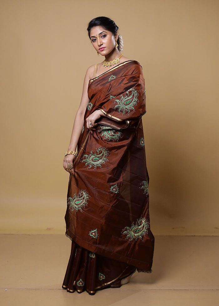 Brown Kanjivaram Silk Saree With Blouse Piece