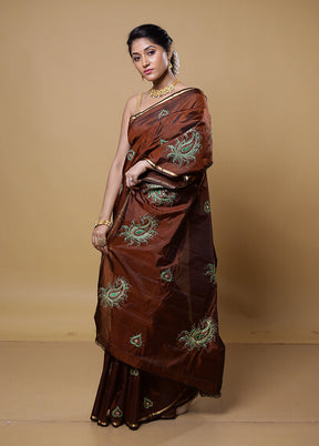 Brown Kanjivaram Silk Saree With Blouse Piece