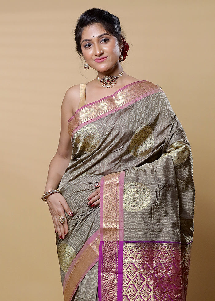 Grey Kanjivaram Silk Saree With Blouse Piece