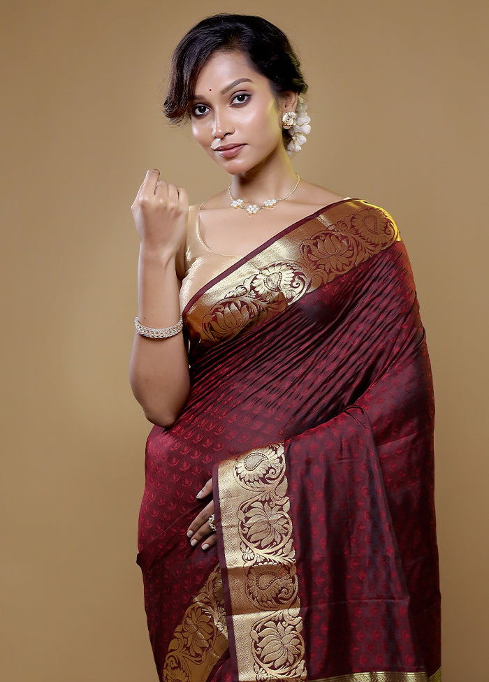 Maroon Kanjivaram Silk Saree With Blouse Piece