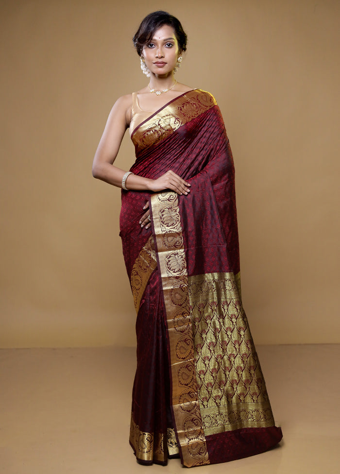 Maroon Kanjivaram Silk Saree With Blouse Piece