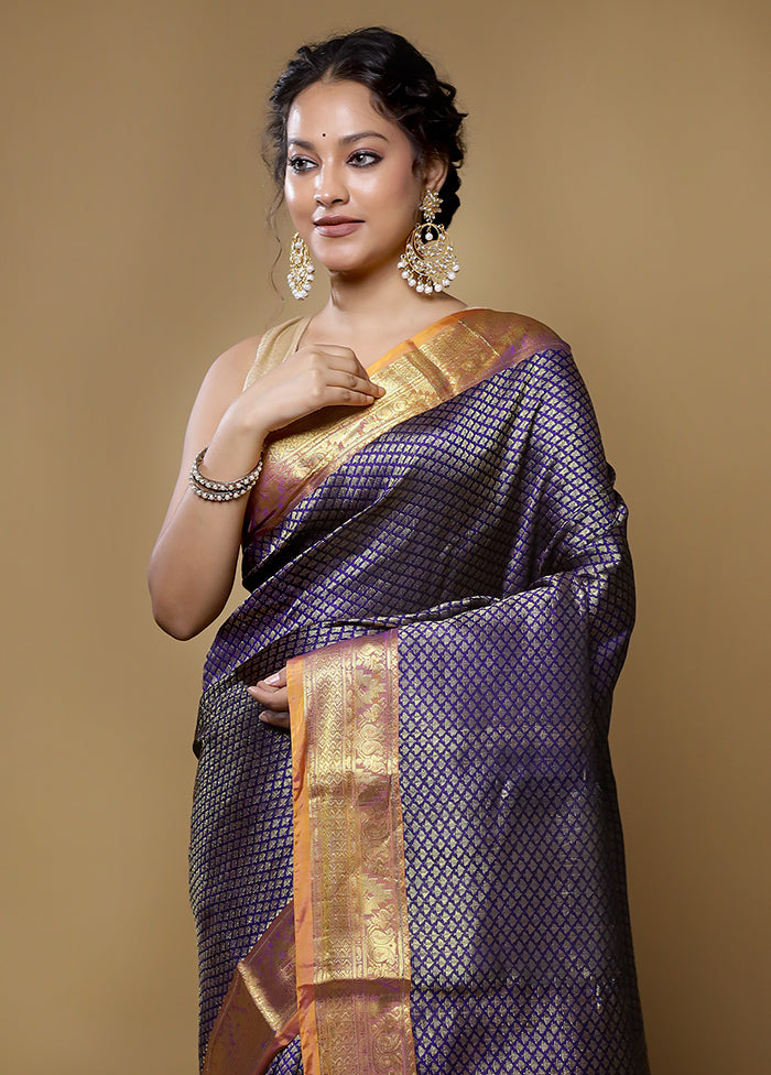 Purple Kanjivaram Silk Saree With Blouse Piece