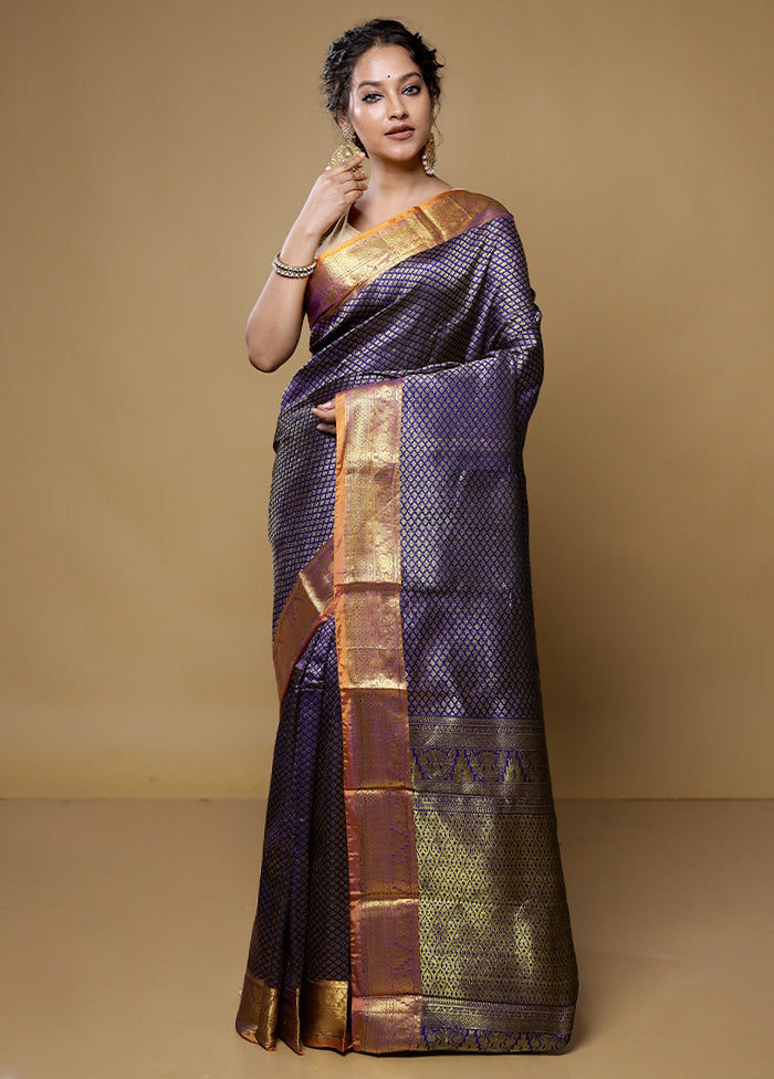 Purple Kanjivaram Silk Saree With Blouse Piece