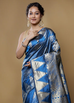 Blue Kanjivaram Silk Saree With Blouse Piece