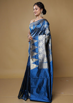 Blue Kanjivaram Silk Saree With Blouse Piece