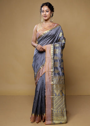 Grey Kanjivaram Silk Saree With Blouse Piece