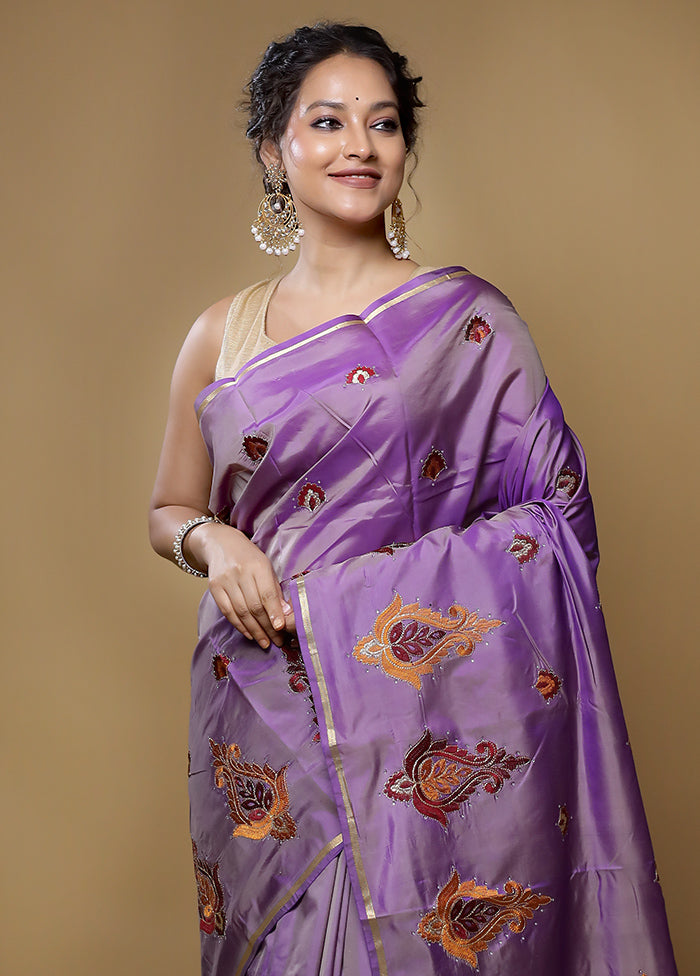 Purple Kanjivaram Silk Saree With Blouse Piece