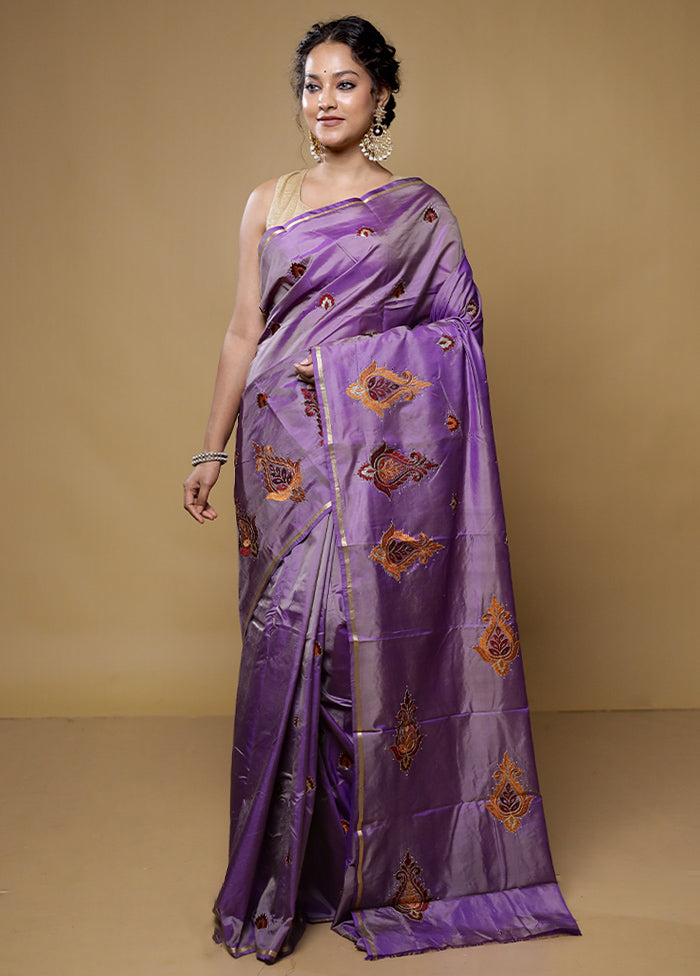 Purple Kanjivaram Silk Saree With Blouse Piece