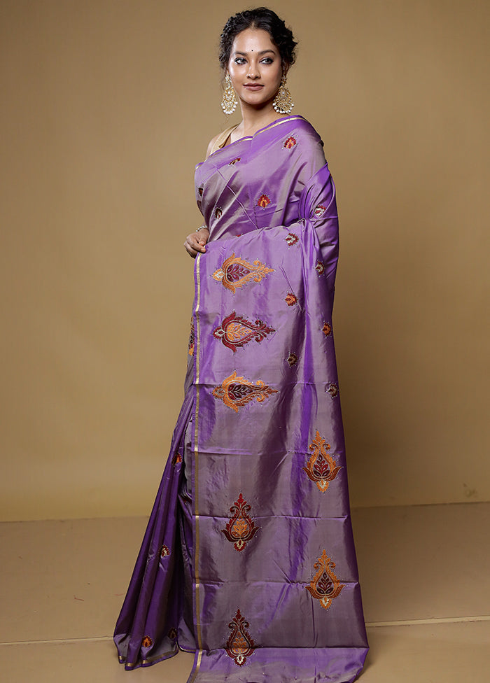 Purple Kanjivaram Silk Saree With Blouse Piece