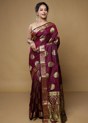 Maroon Kanjivaram Silk Saree With Blouse Piece