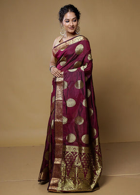 Maroon Kanjivaram Silk Saree With Blouse Piece