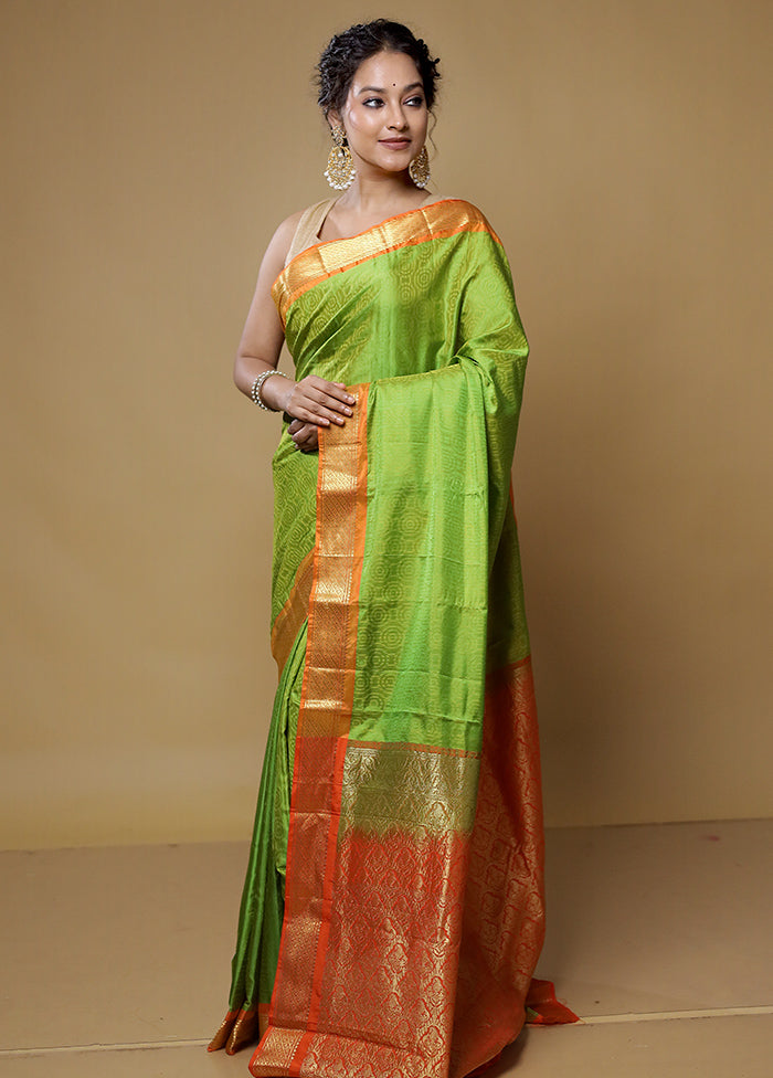 Green Kanjivaram Silk Saree With Blouse Piece