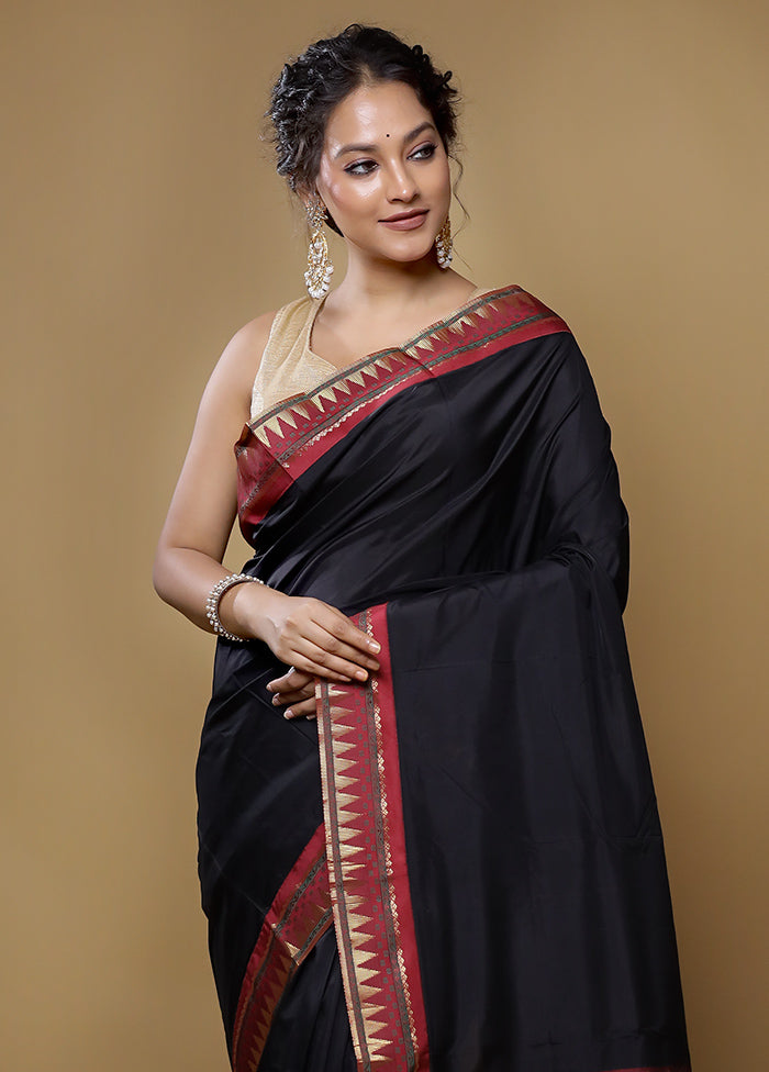 Black Kanjivaram Silk Saree With Blouse Piece