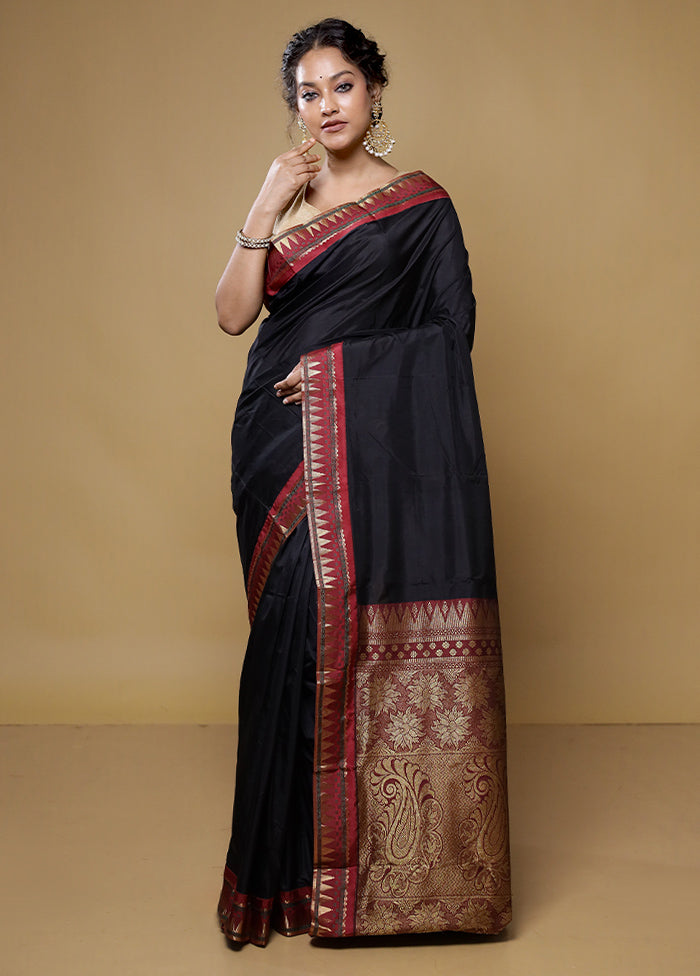 Black Kanjivaram Silk Saree With Blouse Piece