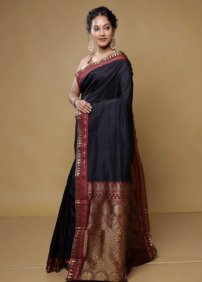 Black Kanjivaram Silk Saree With Blouse Piece