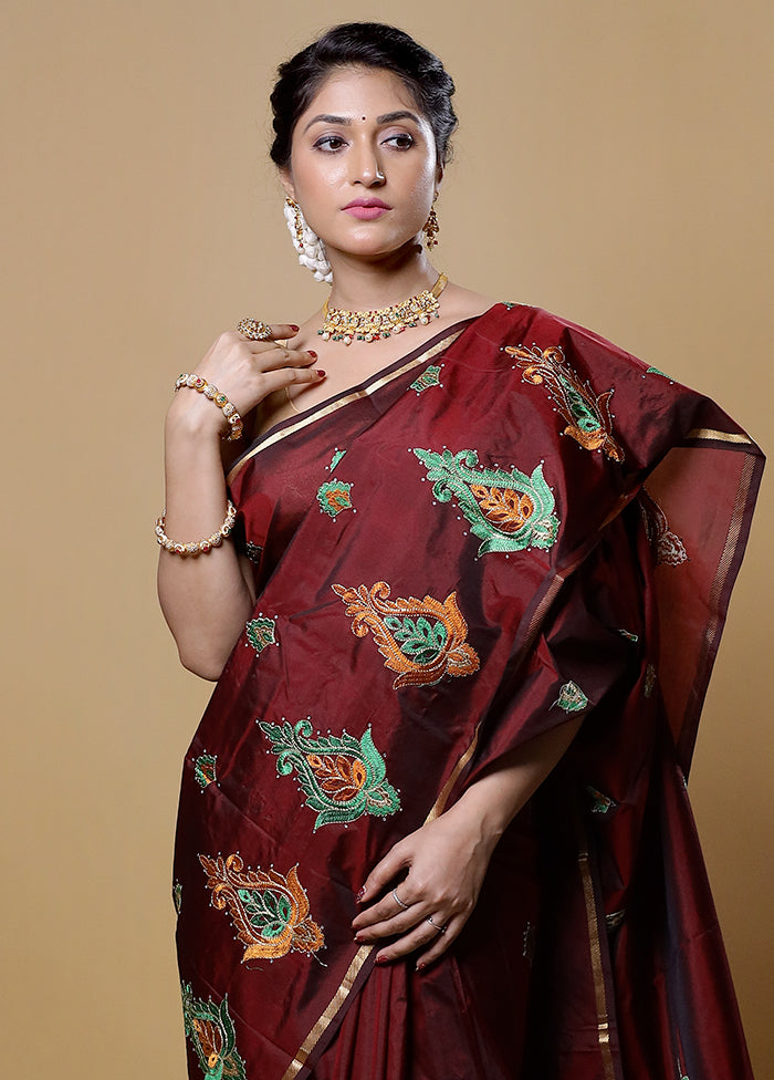 Maroon Kanjivaram Silk Saree With Blouse Piece