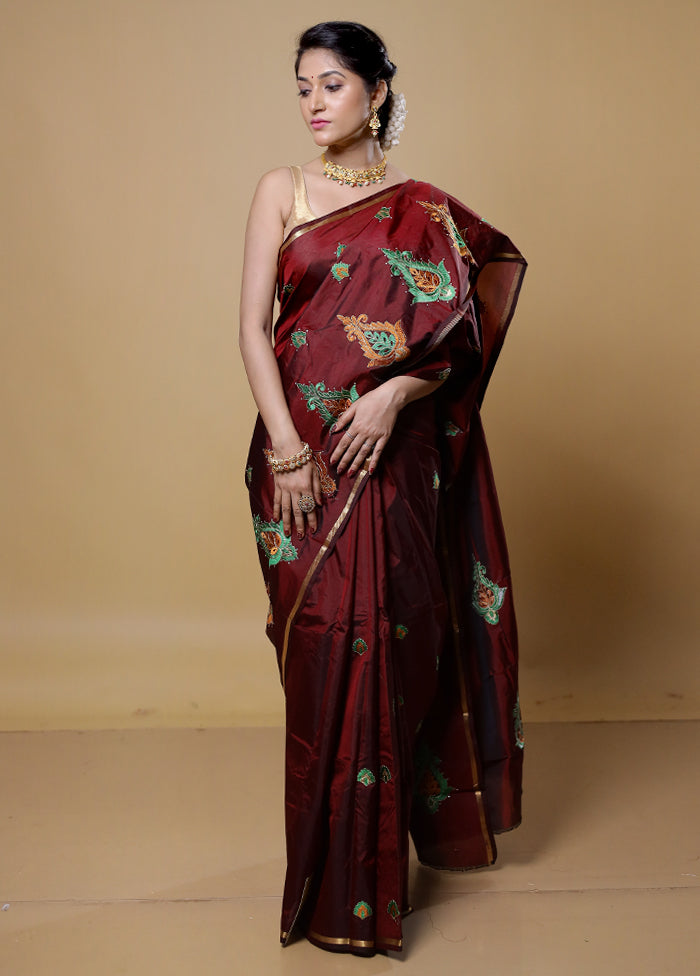 Maroon Kanjivaram Silk Saree With Blouse Piece