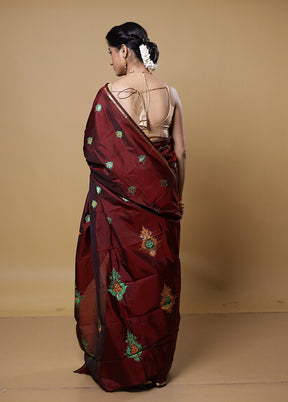 Maroon Kanjivaram Silk Saree With Blouse Piece