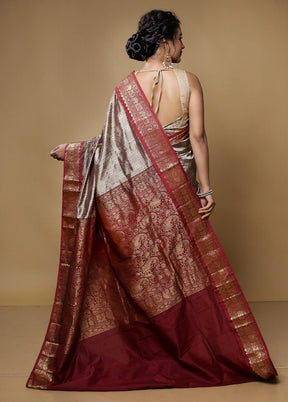 Cream Kanjivaram Silk Saree With Blouse Piece