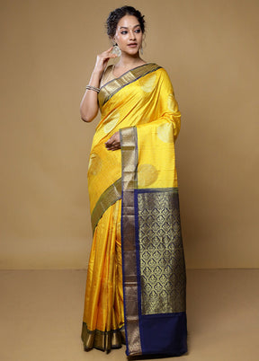 Yellow Kanjivaram Silk Saree With Blouse Piece