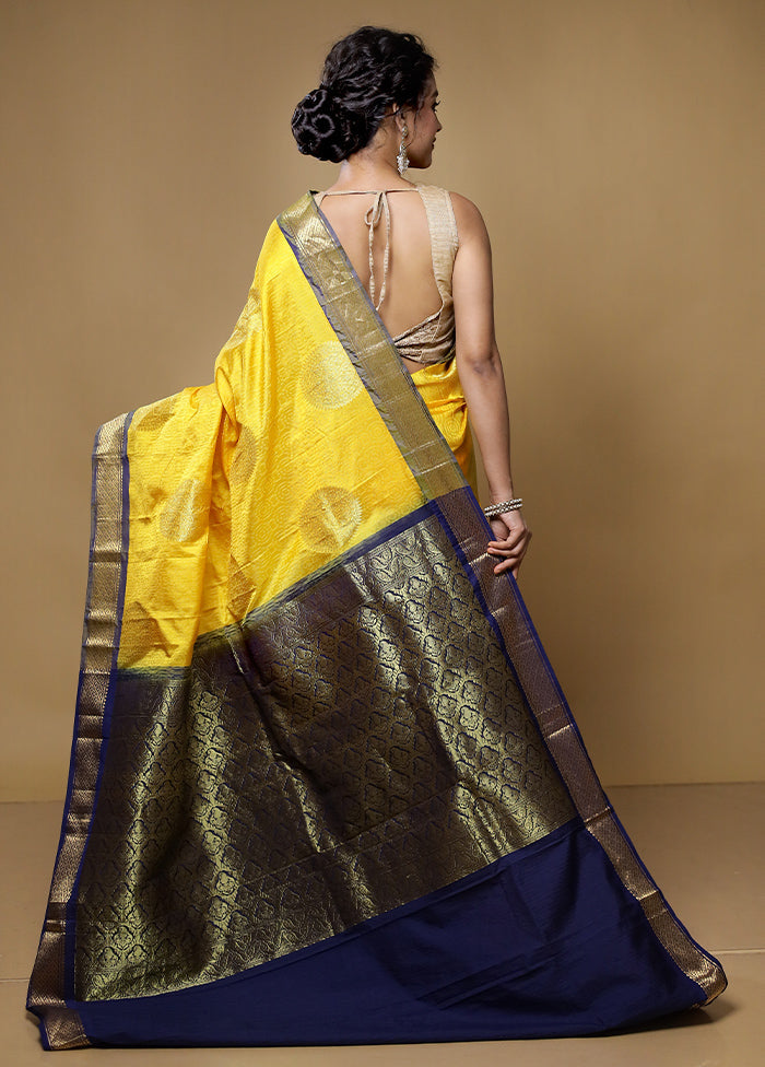 Yellow Kanjivaram Silk Saree With Blouse Piece