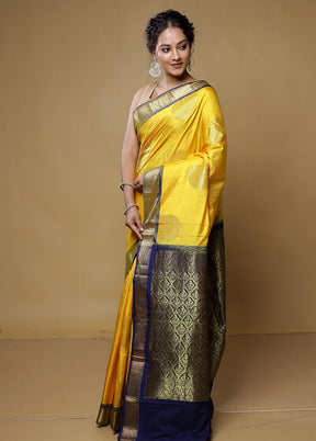 Yellow Kanjivaram Silk Saree With Blouse Piece