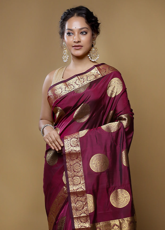 Maroon Kanjivaram Silk Saree With Blouse Piece