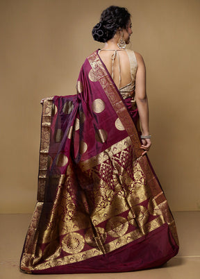 Maroon Kanjivaram Silk Saree With Blouse Piece