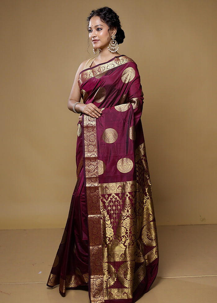 Maroon Kanjivaram Silk Saree With Blouse Piece