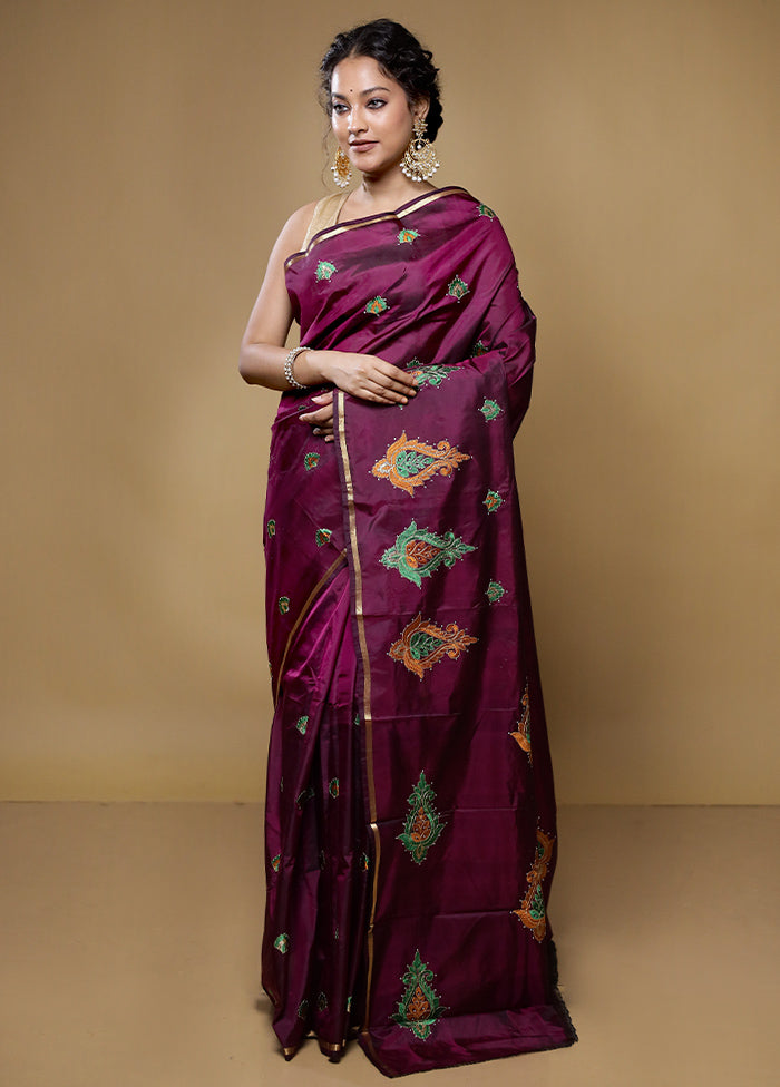 Maroon Kanjivaram Silk Saree With Blouse Piece