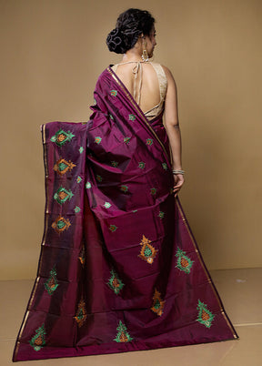 Maroon Kanjivaram Silk Saree With Blouse Piece