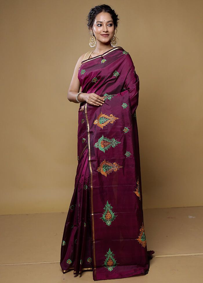 Maroon Kanjivaram Silk Saree With Blouse Piece