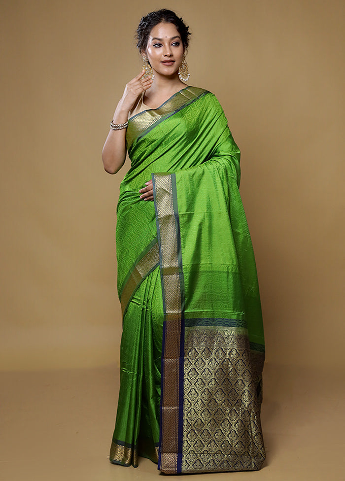 Green Kanjivaram Silk Saree With Blouse Piece