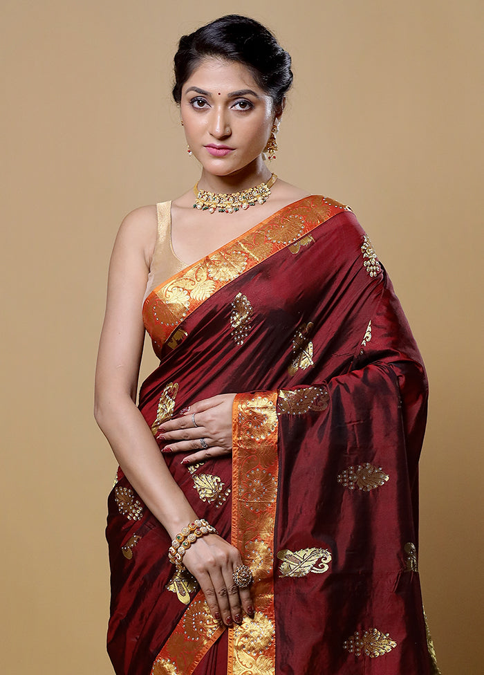 Maroon Kanjivaram Silk Saree With Blouse Piece