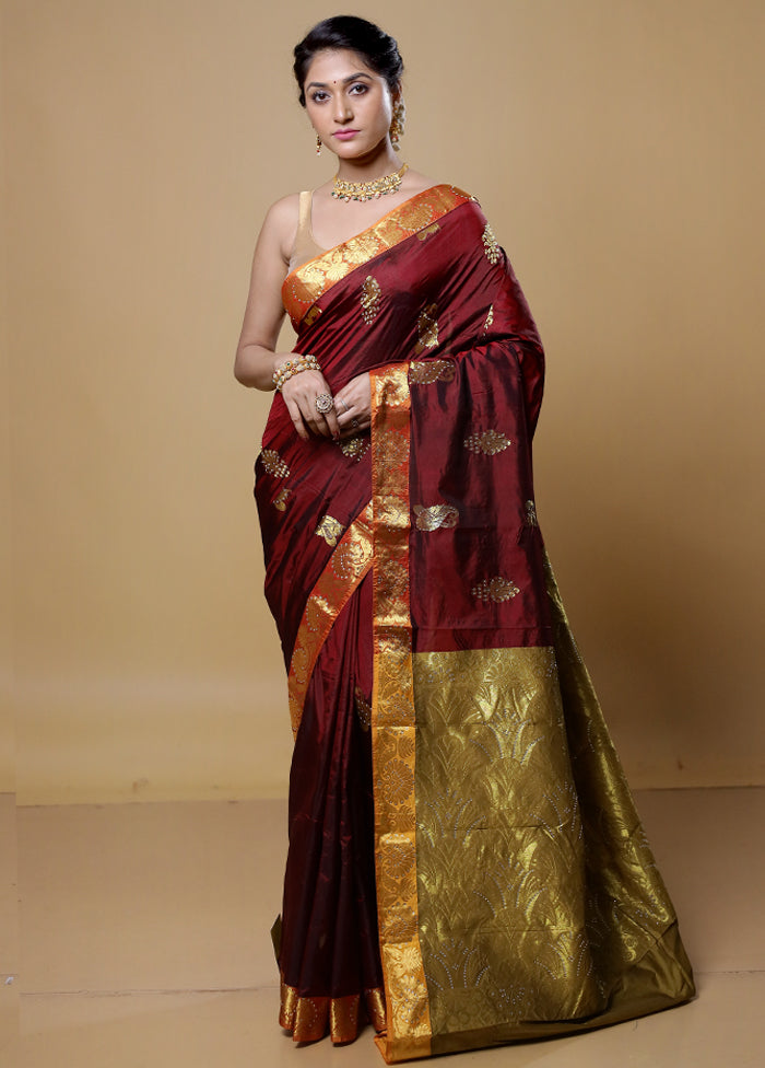 Maroon Kanjivaram Silk Saree With Blouse Piece