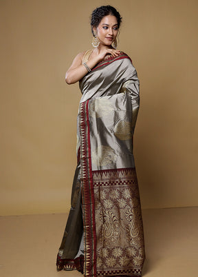 Grey Kanjivaram Silk Saree With Blouse Piece