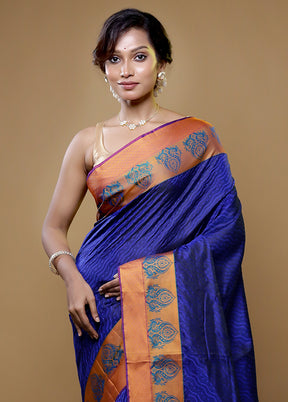 Blue Kanjivaram Silk Saree With Blouse Piece