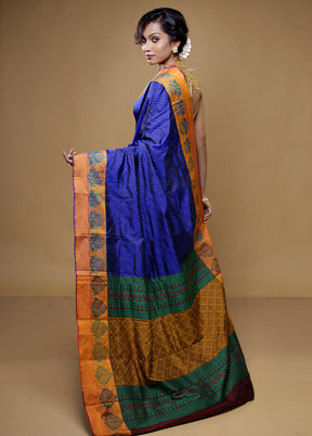 Blue Kanjivaram Silk Saree With Blouse Piece